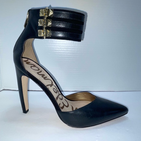 Sam Edelman | Black | Stiletto with Ankle Strap | Gold Buckle | 8.5 - Picture 8 of 16